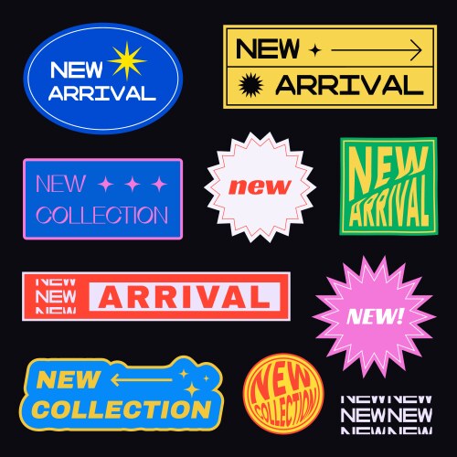 set of new arrival and collection stickers retro vector