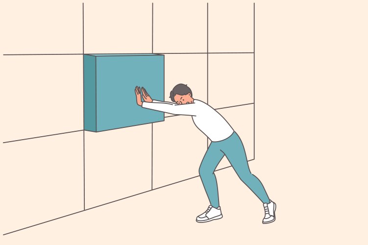 Strong business man installing missing block vector image