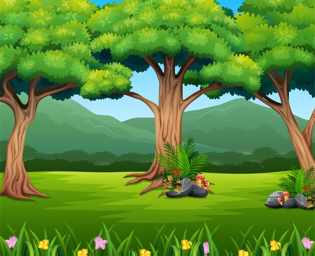 Panoramic green forest landscape with mountain bac Vector Image