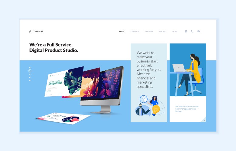 Game website landing page design template Vector Image
