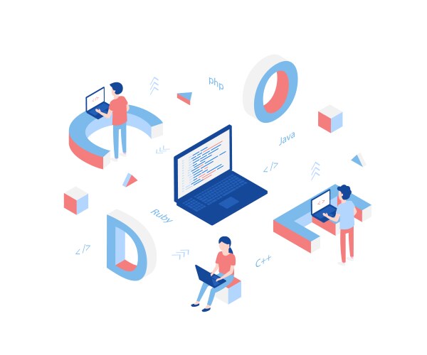 Isometric Programming & Coding Concept vector image
