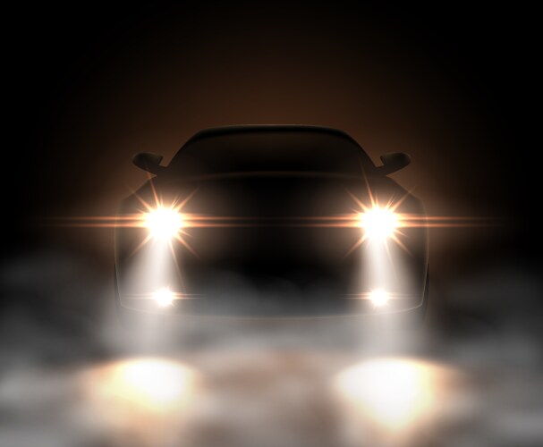 realistic car lights in fog vector