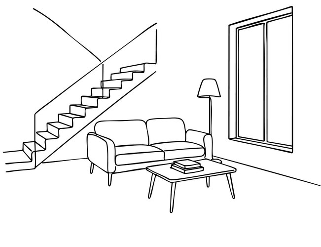 Black and White Home Interior Sketch Vector Image