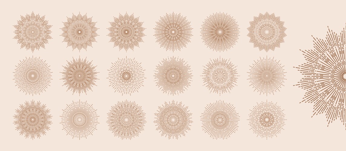 Hand drawn set of sun sunburst light rays in line vector image