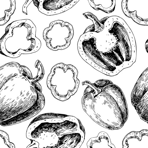 Pepper Seamless Pattern - Black & White Vector Image