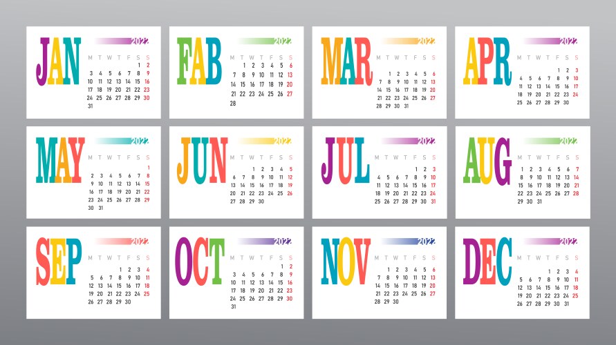 wall calendar 2022 black background set vector