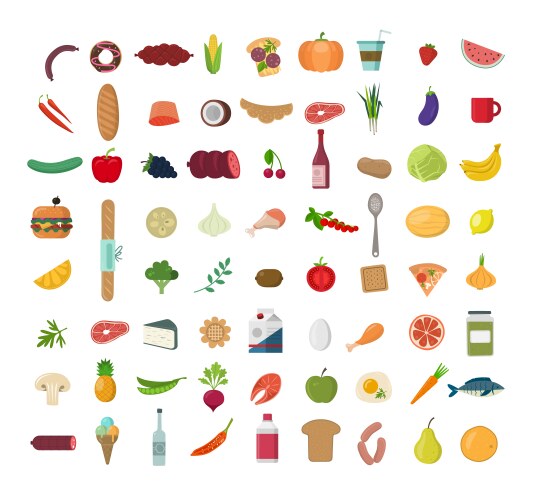 big set colored food icons vector image vector image