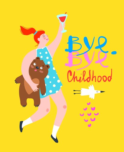 Bye childhood girls drinking party event flyer Vector Image