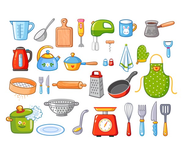 Kitchenware set kitchen utensils tools vector image