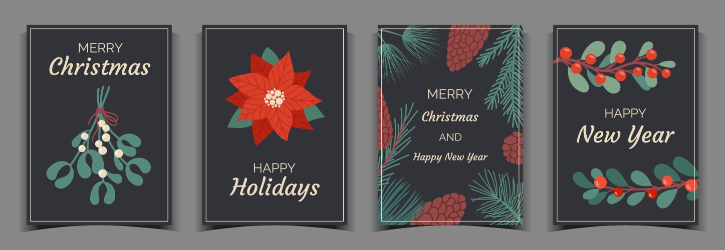 Christmas greeting cards winter flowers merry Vector Image