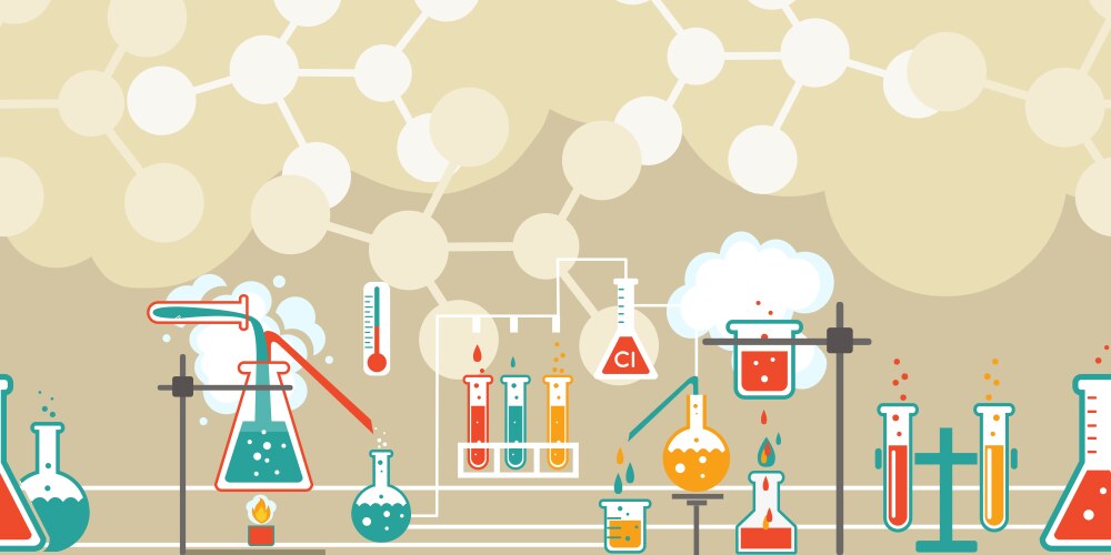 Chemistry infographic in a seamless pattern vector image