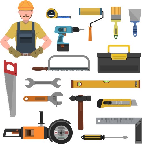 Repair worker tools set Royalty Free Vector Image