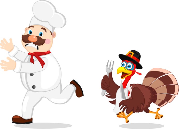 Cook Fleeing Turkey with Utensils Vector Image