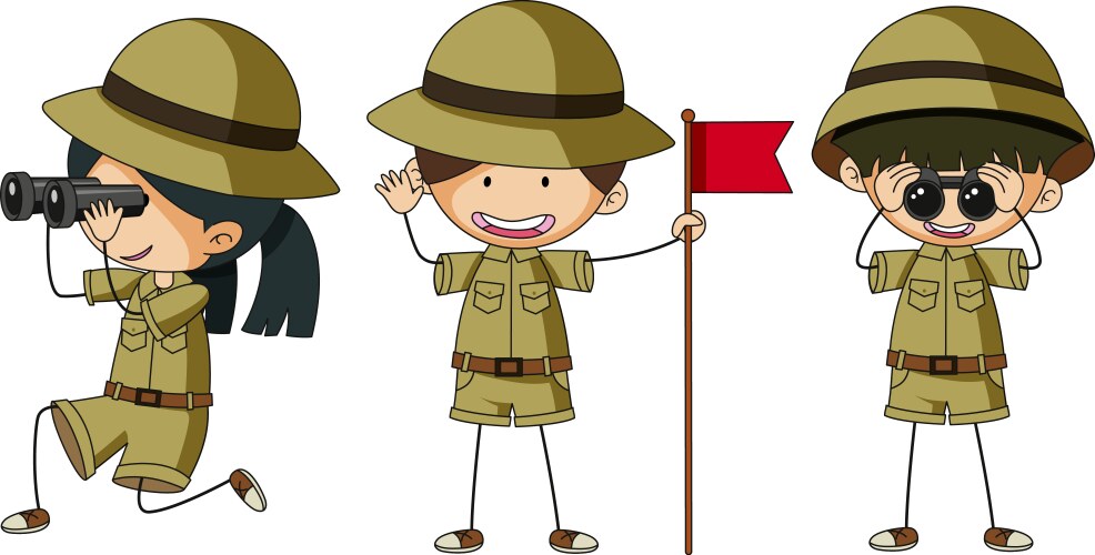 Three kids in scout uniform Royalty Free Vector Image