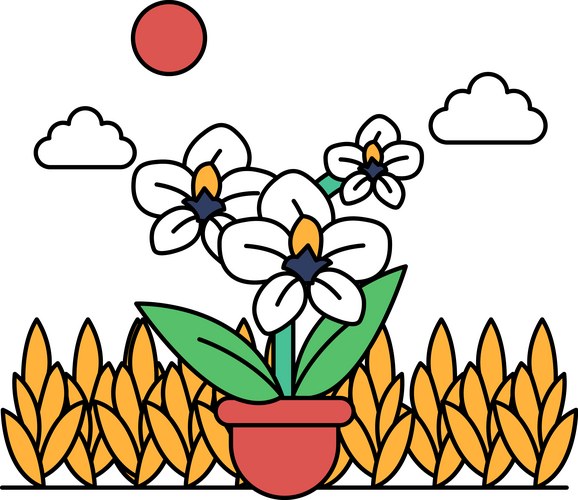 Floral Pot with Three Flowers Vector Image