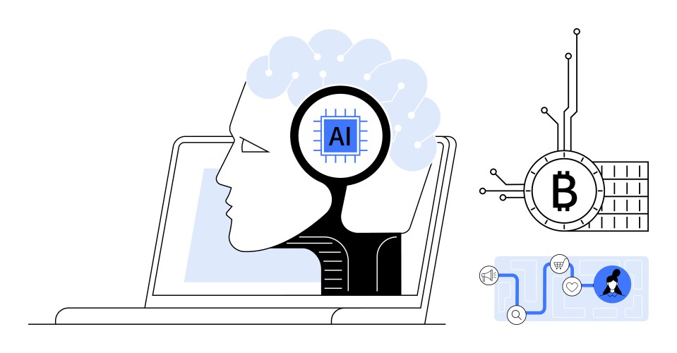 Artificial intelligence and blockchain integration vector image
