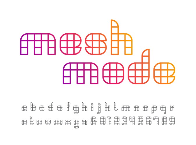 Linear font alphabet with mesh effect letters vector image