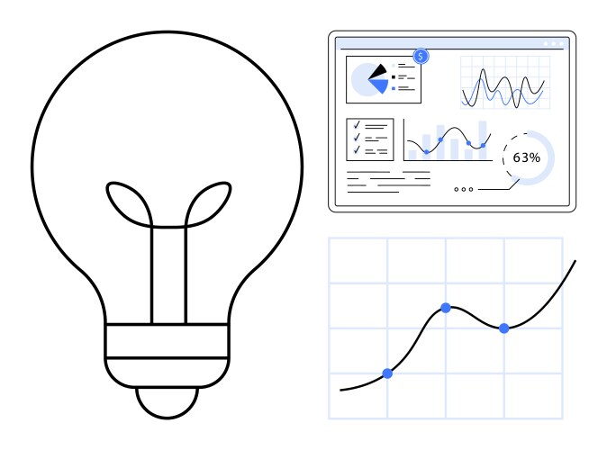 Lightbulb with data analytics dashboard and graph vector image