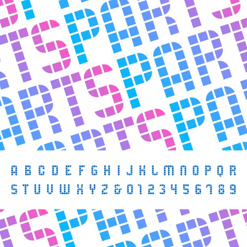 Mosaic font alphabet with latin letters vector image