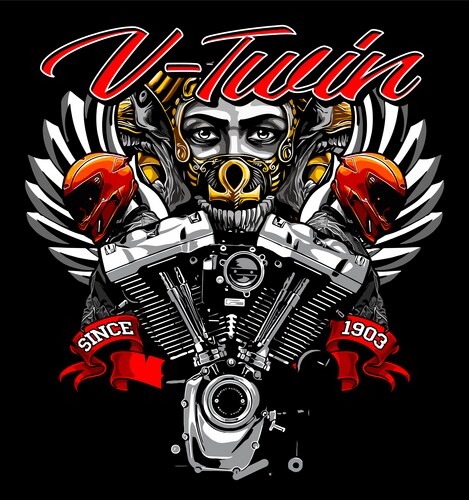 V twin engine and checkered flag template Vector Image