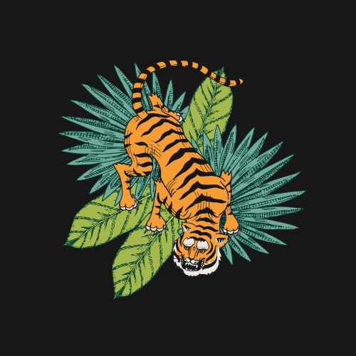 Japanese tigers with tropical leaves wild animal Vector Image
