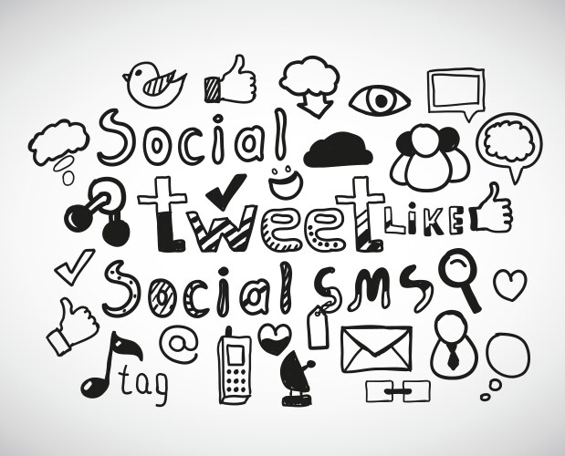 Hand Drawn Social Media Icons Vector Image