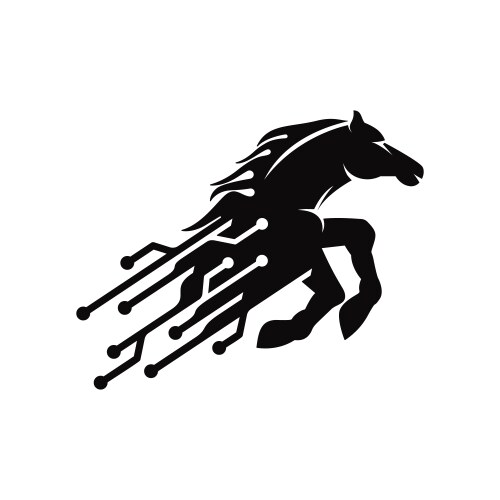 silhouette of horse with digital style logo design vector