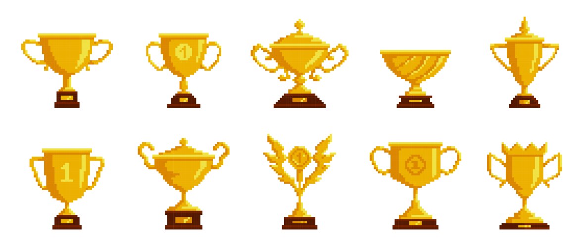 Winner golden cups pixel 8 bit game Vector Image