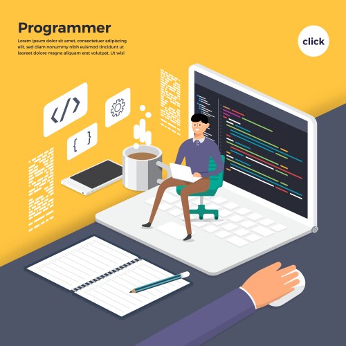 flat design concept programmer coding program vector image