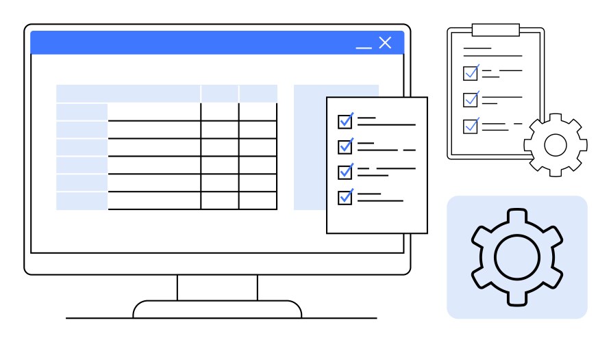 Task management system with checklist data table vector image