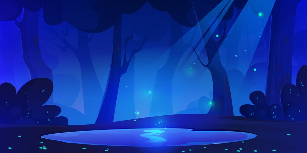 Dark night forest landscape with fantasy lake vector image