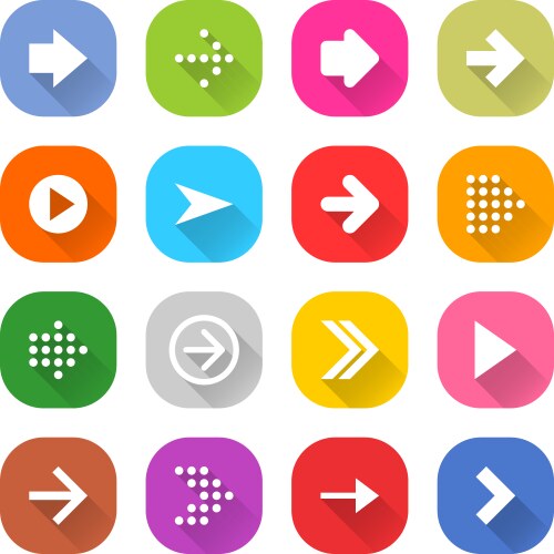 Flat arrow icon set square web button – Royalty-Free Vector | VectorStock