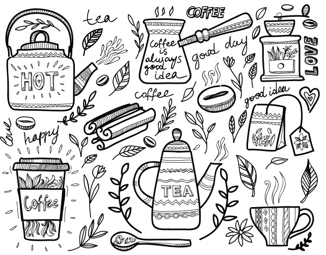 Coffee cups doodles Royalty Free Vector Image - VectorStock