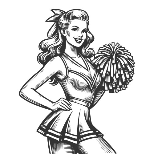Pin-up style cheerleader engraving sketch Vector Image