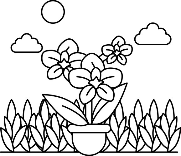 Floral Pot with Three Flowers Vector Image