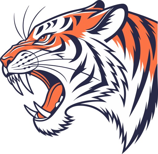 Roaring Tiger Head - Tattoo Style Vector Image