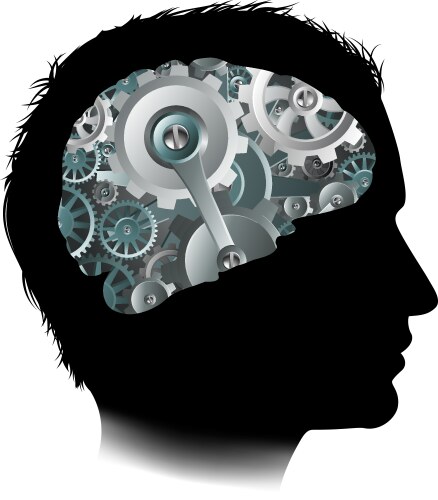 Machine workings gears cogs brain man concept vector image