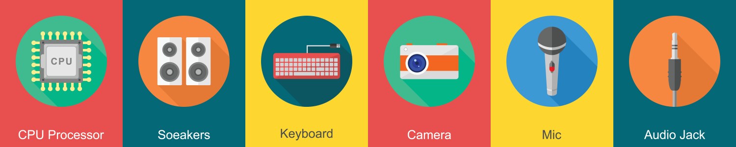 A set of 6 computer and hardware icons as cpu vector image