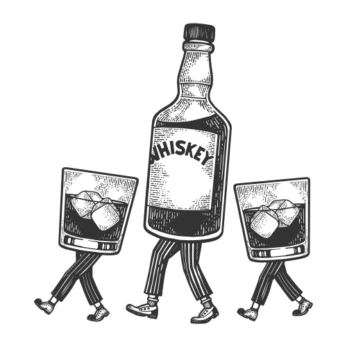 whiskey walks on its feet sketch engraving vector image vector image