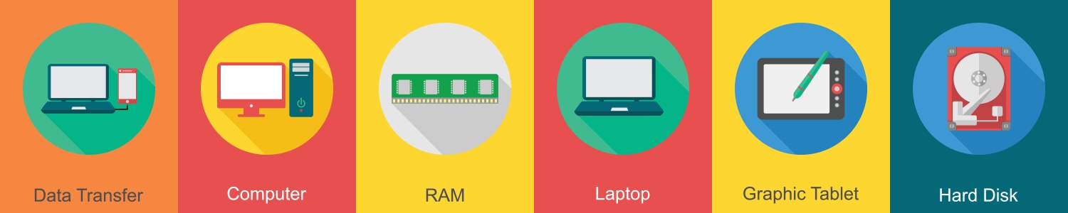 A set of 6 computer and hardware icons as data vector image