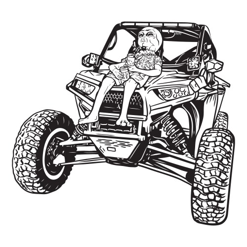 Alien on ATV - Black & White Vector Image
