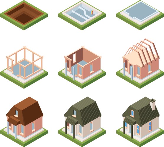 Abandoned buildings isometric broken houses city Vector Image