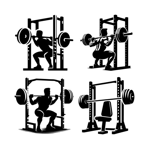 Squat rack machine silhouette pack ideal Vector Image