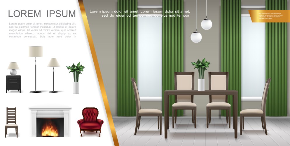 Realistic home library room interior template Vector Image
