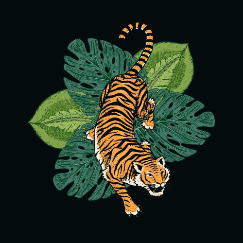 Japanese tigers with tropical leaves wild animal Vector Image