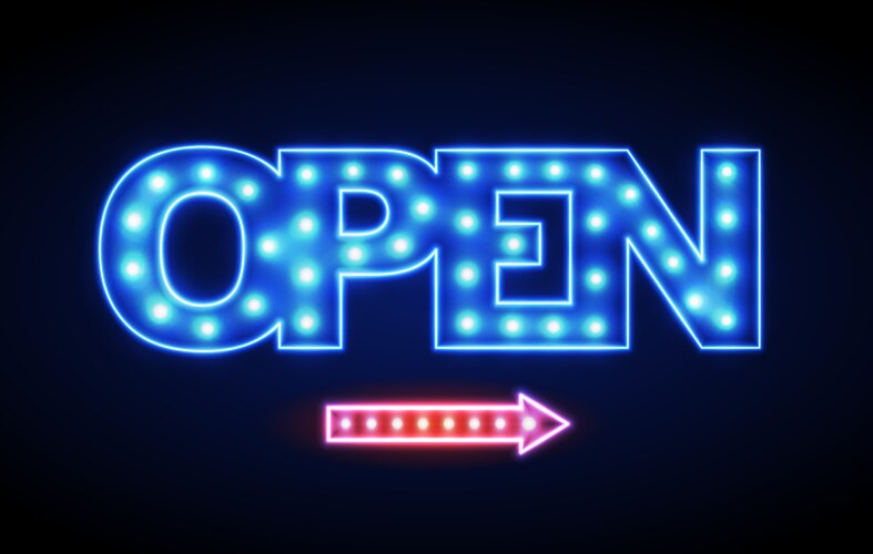 neon sign open vintage electric signboard vector