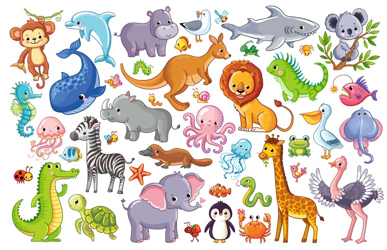 Sea set animals Royalty Free Vector Image - VectorStock