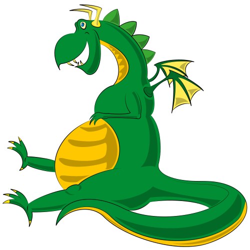 Cute green little dragon with wings standing Vector Image