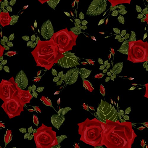Seamless floral pattern with pink roses on black Vector Image