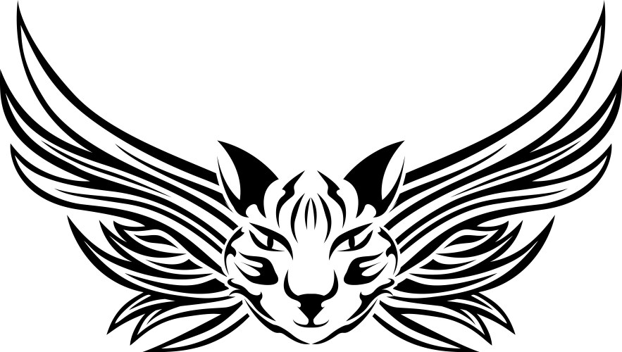 Head of cat with wings tattoo stencil Vector Image